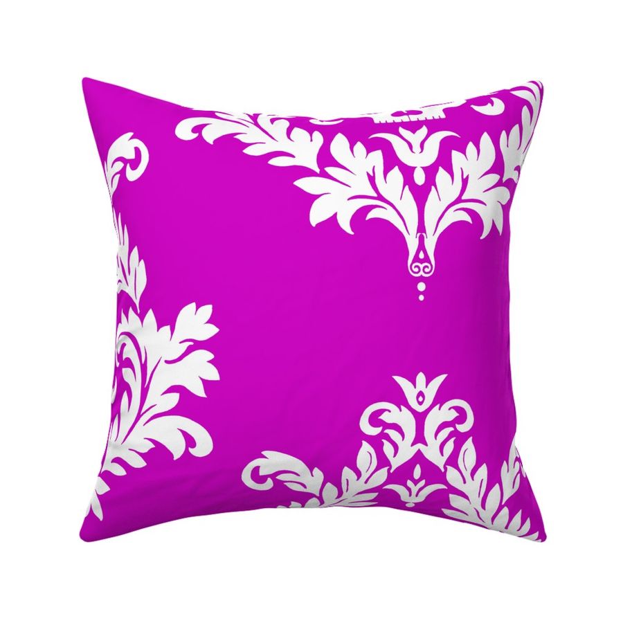 White Skull Damask On Fushia Huge