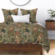 (Large) Historic Traditional Italian Villa florals green blue black maroon