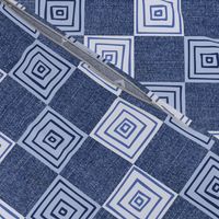 Hand Drawn Concentric Squares in Faded Denim Blues Pattern