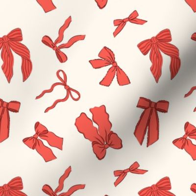 Bows Tossed - Christmas Red on Cream - Small