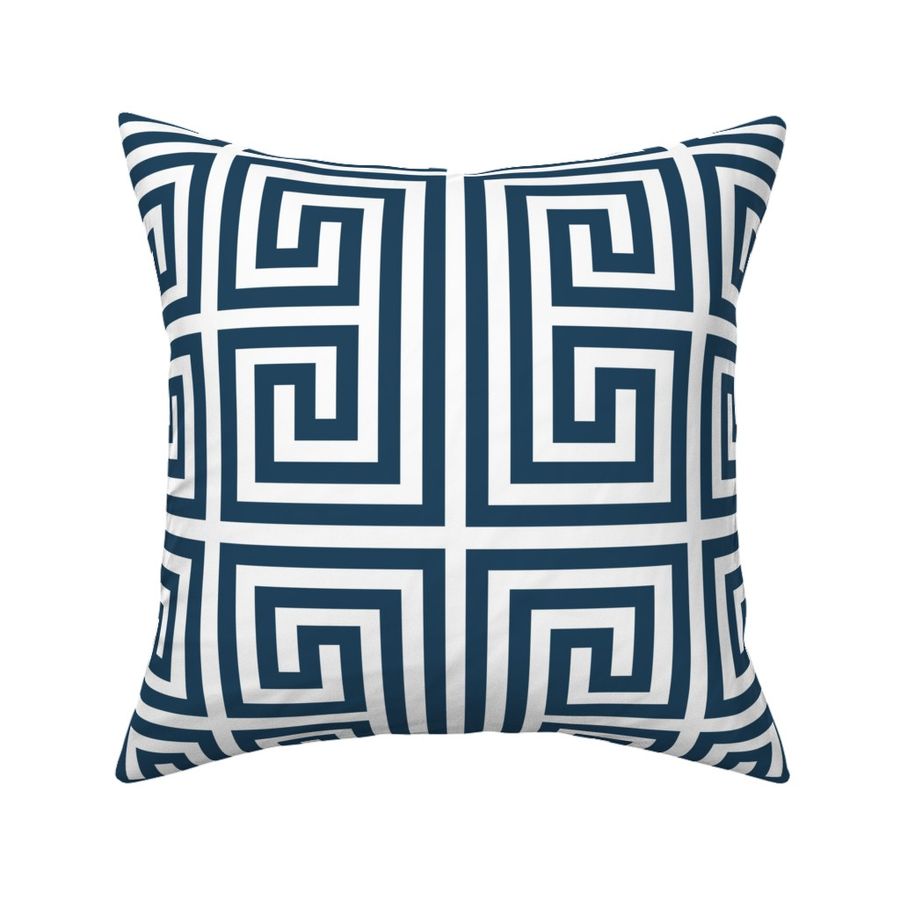 Classic Greek Key Geometric Art Deco & Mediterranean - Navy Blue - White M