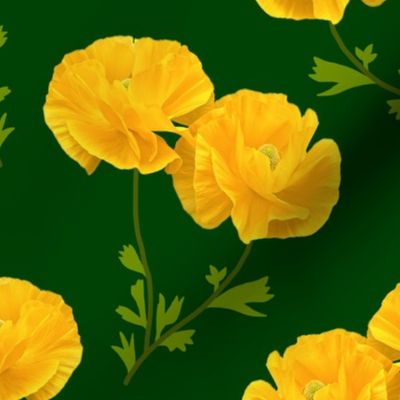 Floating Oriental Golden Blooms - heritage forest green