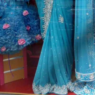 Blue Saris in a Store Window