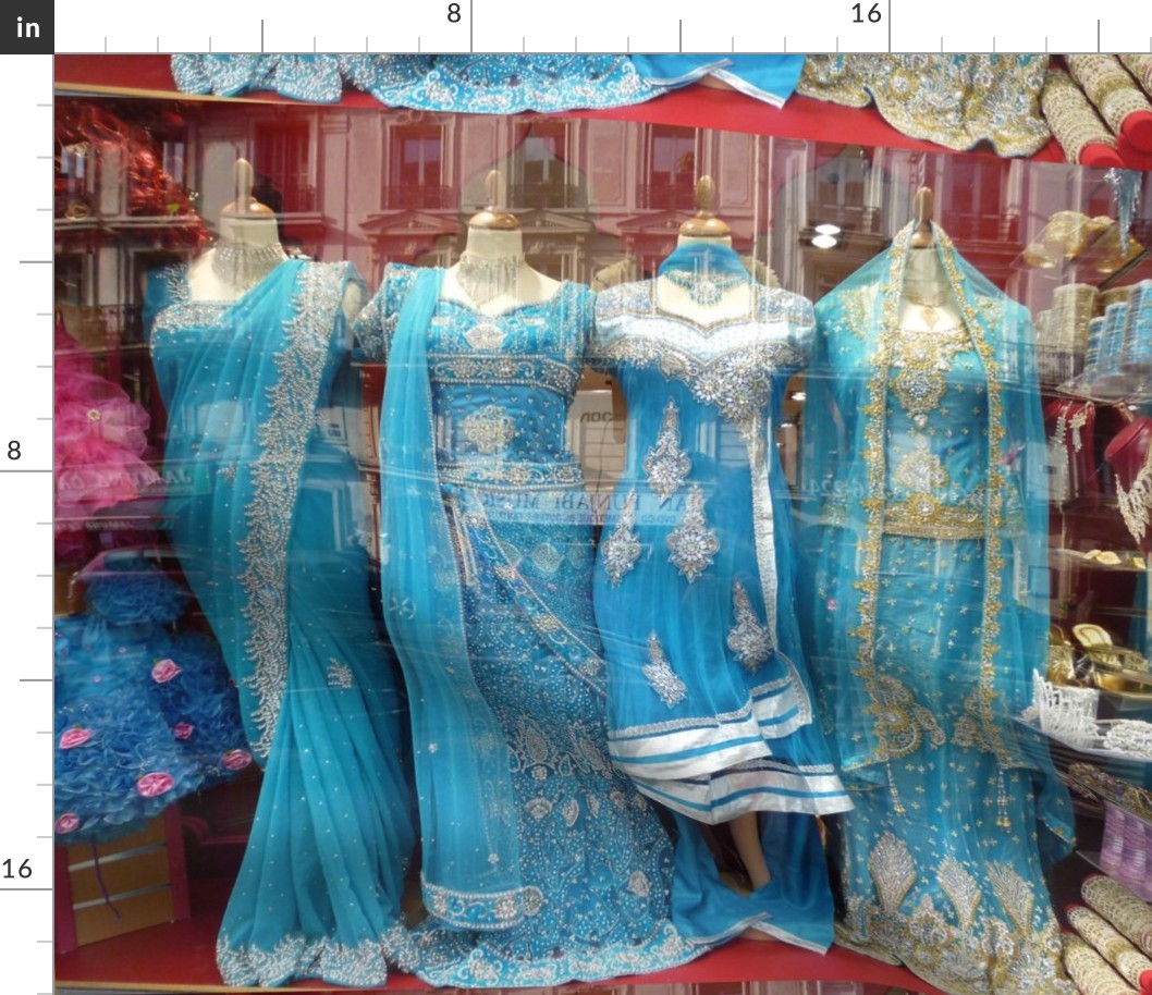 Blue Saris in a Store Window