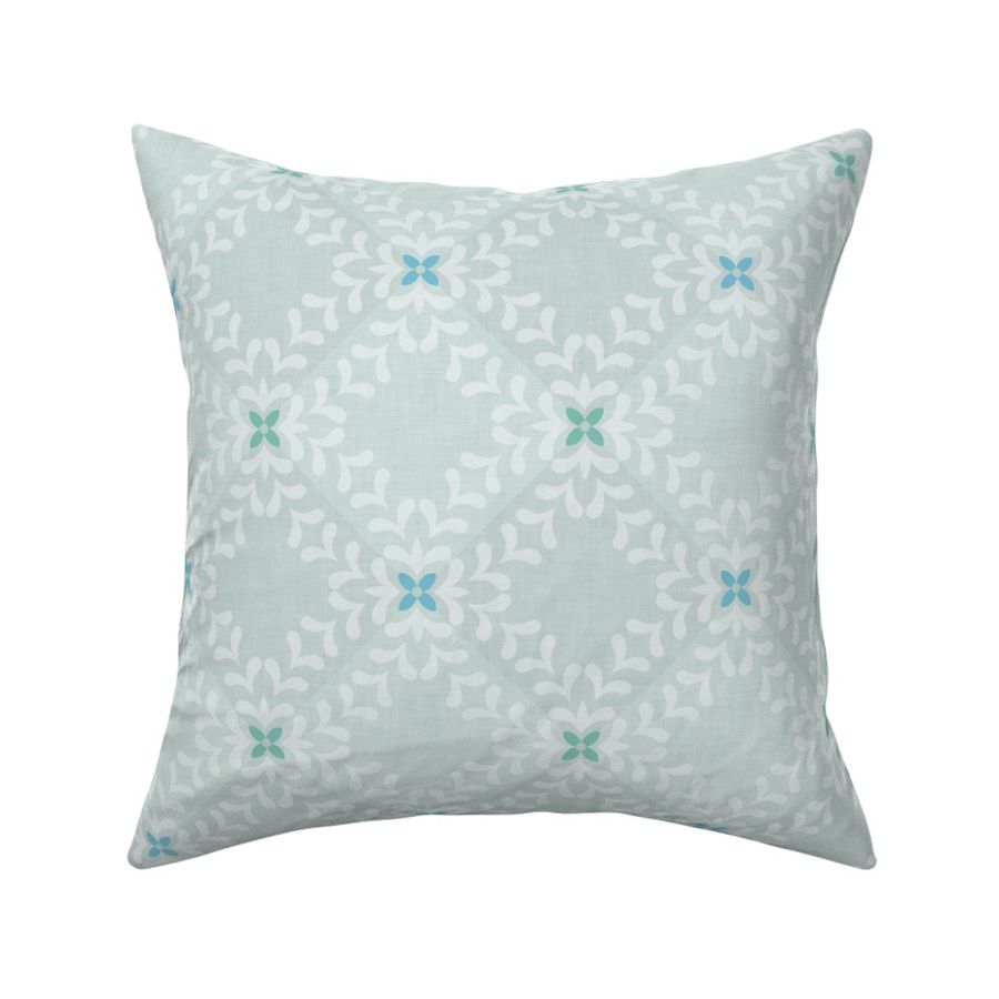 Soft Floral Geometric Tile - Light Green Blue