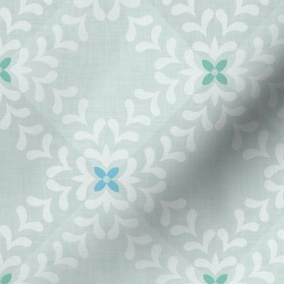 Soft Floral Geometric Tile - Light Green Blue