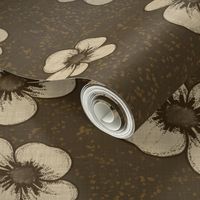 Rustic Floral Simple Black Line Art Flower Blossoms on Beige - Large Scale