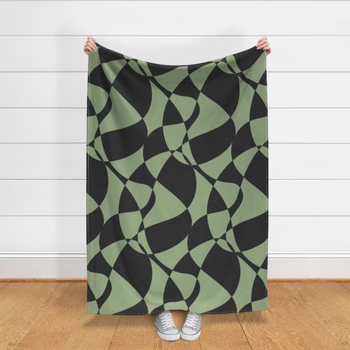 Charcoal Black & Light Green Large Scale Abstract Check Kids Bedroom Walls