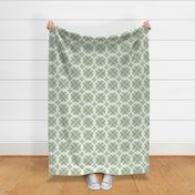 Large - Green Flower 6 Inch Faux Tiles - Laurel Green - Pale Green On Milk