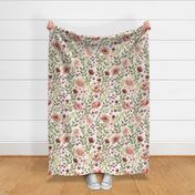 Trailing Poppy water color floral in mauve plum and green wallpaper scale