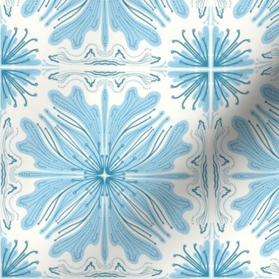 Large - Blue Flower 6 Inch Faux Tiles - Powder Blue - Jelly Bean On Milk