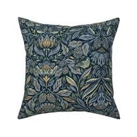 Birds in Magical Garden - Medium -Dark blue - Artichoke - Blue gray - Ochre