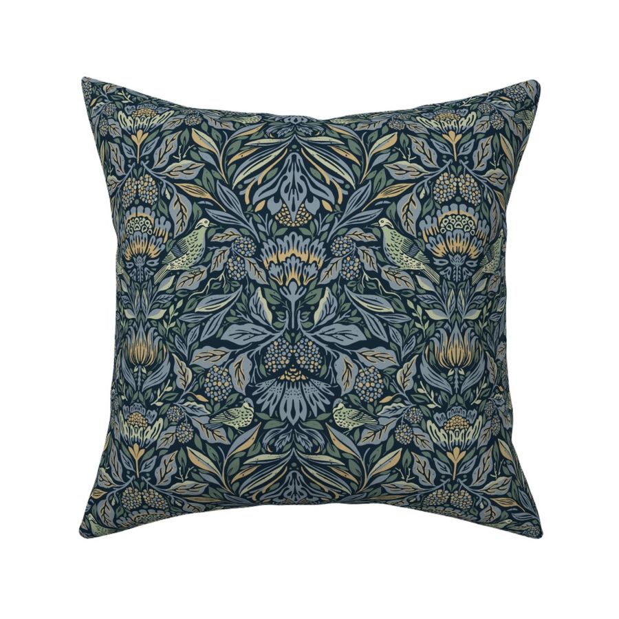 Birds in Magical Garden - Small - Dark blue - Artichoke - Blue gray - Ochre