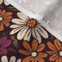 Vintage Fleabane Daisy Meadow - Plum & Orange Floral