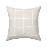 L - White on Blushing Ivory - Graphic Grid plaid - Windowpane Linen Look