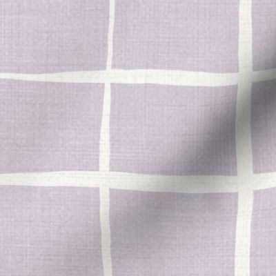 L - White on Soft Lavender - Graphic Grid plaid - Windowpane Linen Look