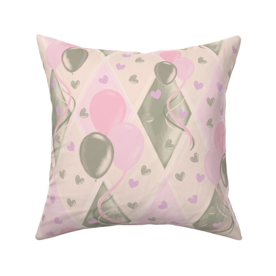 Pastel Color Balloons Flying Hearts Hand Painted Harlequin Diamond Pattern