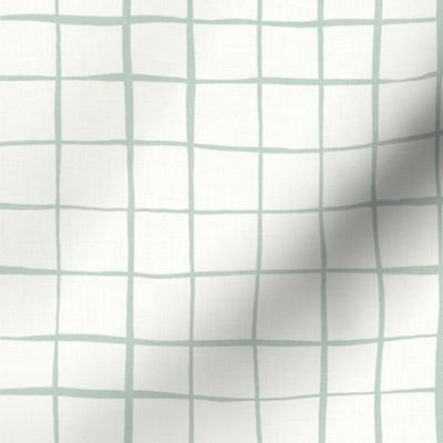 M - Mint Blue Green on White - Graphic Grid plaid - Windowpane Linen Look