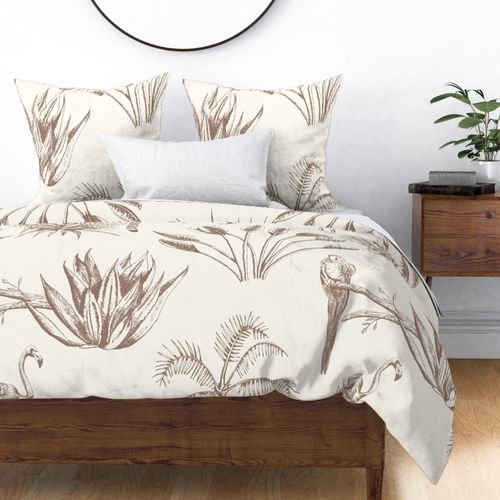 L - Jungle Toile animals and tropical plants hand-drawn warm brown on cream