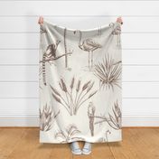 L - Jungle Toile animals and tropical plants hand-drawn warm brown on cream