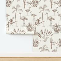 L - Jungle Toile animals and tropical plants hand-drawn warm brown on cream