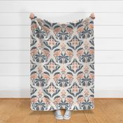 Coastal Navy Blue Pastel Pink Retro Coquette Flamingo Toile Damask Large