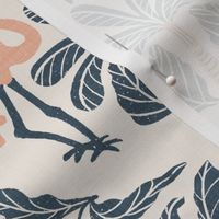 Coastal Navy Blue Pastel Pink Retro Coquette Flamingo Toile Damask Small