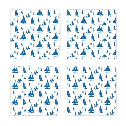 Sailboats, Blue on White (Small)