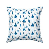 Sailboats, Blue on White (Small)
