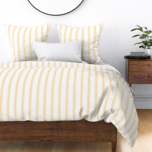 (Small) Vertical Ticking Stripes with Texture - Yellow on White