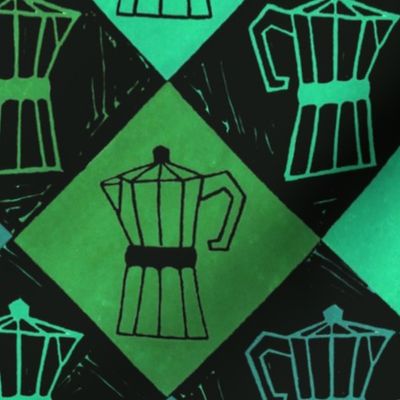 Coffee Maker Blockprint for Cozy Chefcore Charm - deep green tones