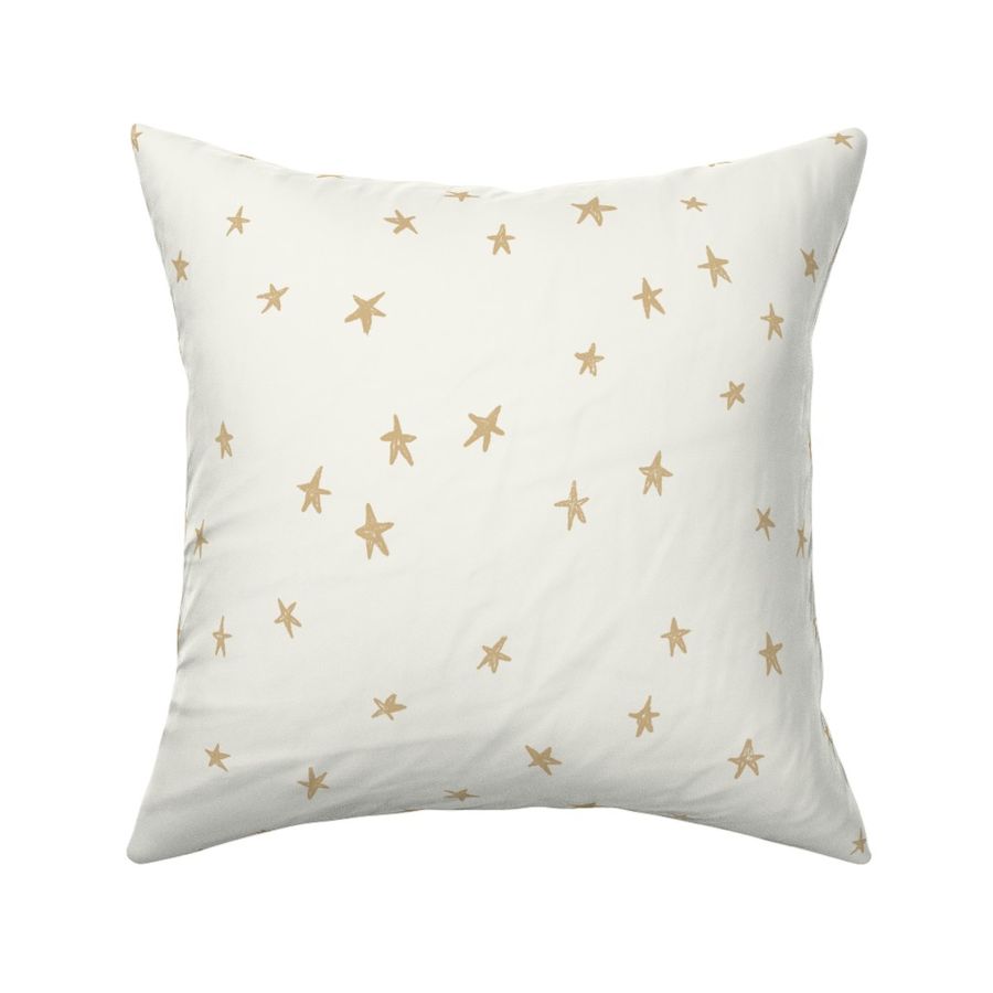 Scattered tossed hand drawn stars in gold beige and off white cream-M