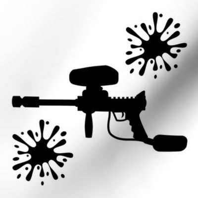 Paintball Pew Pew - Paintball Gun with Paint Splatters in Black & White