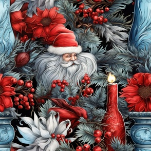 Festive Santa with Poinsettias and Candle