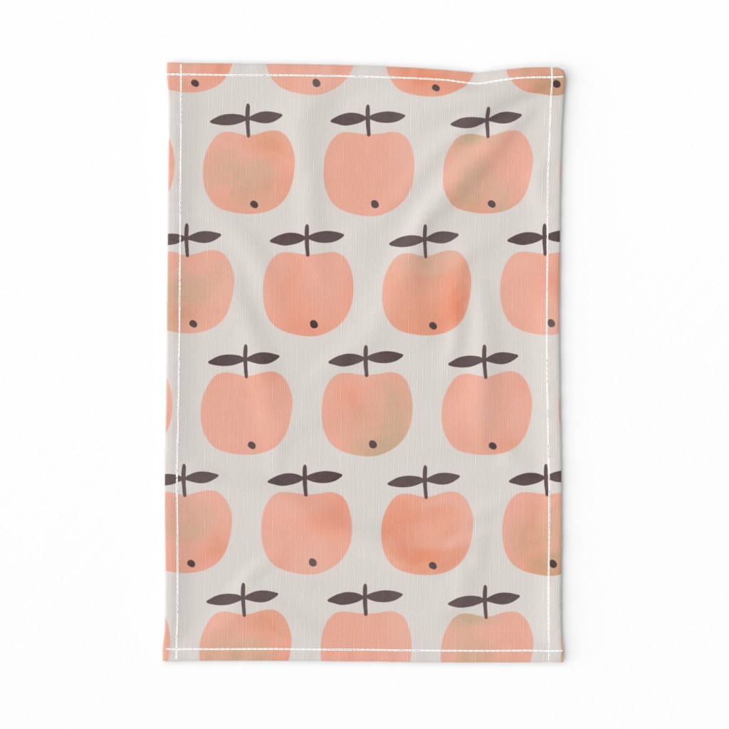 Vintage Apples in Peach Pink on Sea Salt White