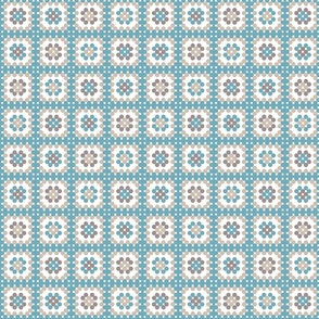 Retro tiny small granny's square teal blue