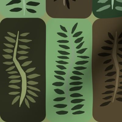 Olive and Brown Hand Drawn Dancing Ferns Pattern