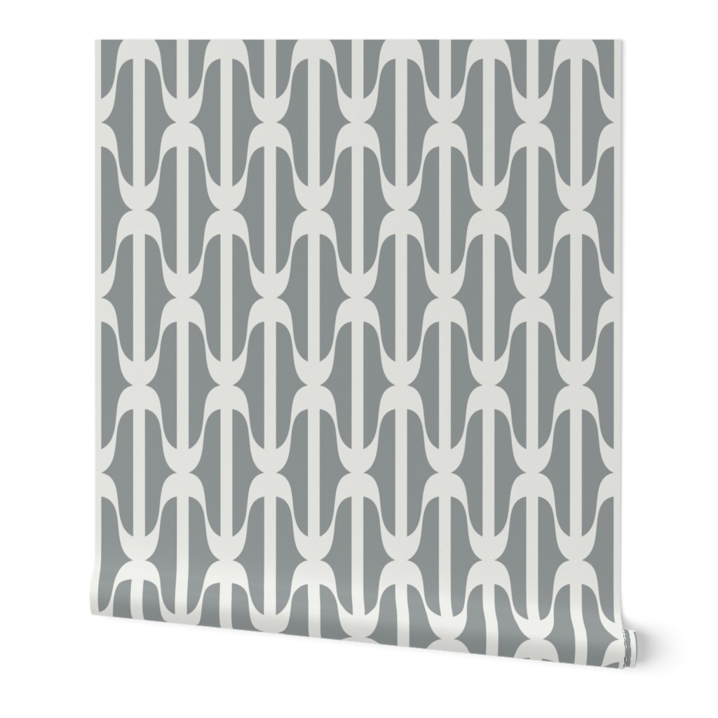 Pattern BC 0205 - Battleship Grey and Ivory White Geometric Stripes Trellis