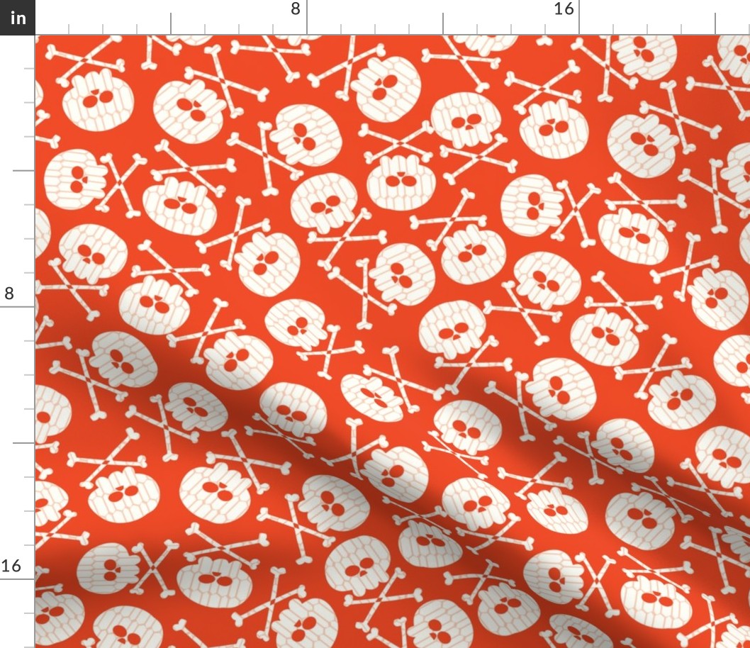 M-Cute Halloween white Skulls and Crossbones on red