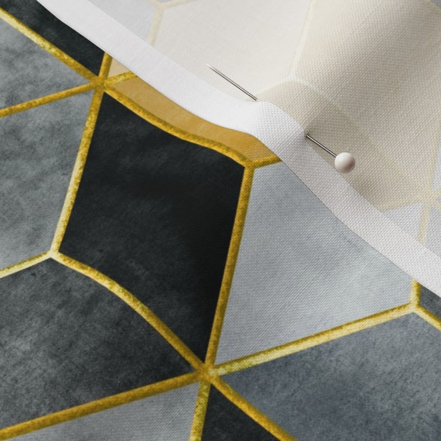 Cubic geometric tiles - black and gold