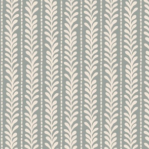 Moss Green Vertical Japandi Blockprint Leaf Stripe