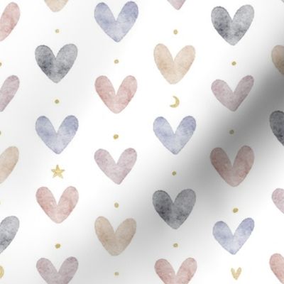 Nursery baby pattern watercolor hearts and stars