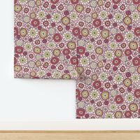 Cranberry and Avocado Hand Drawn Mid Century Geometric Pattern