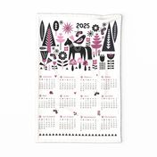 Whimsical 2025 Calendar Scandinavian folk art with retro vibe in mauve