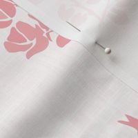 Warm Pink Colored Freehand Monochrome Roses on Distressed White - Jumbo