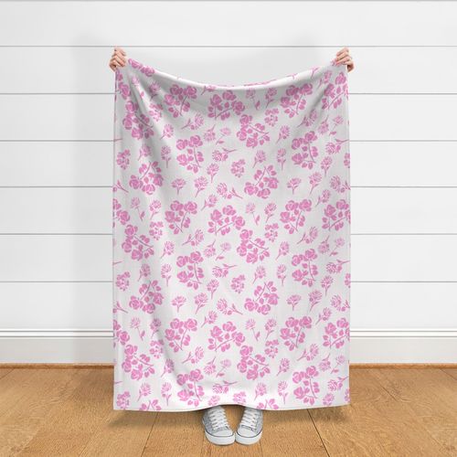 Vibrant Pink Colored Freehand Monochrome Roses on Distressed White - Jumbo