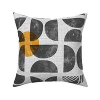 Modern Bauhaus block print in grey teal and yellow - XLarge