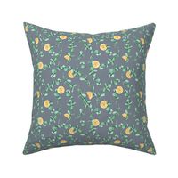 Eucalyptus Oranges Christmas On Washed Indigo Small 6in x 6in Pattern