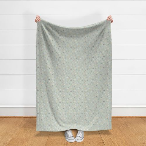 S Retro Neutral Pastels Dancing Baby Mushrooms Flowers Hearts - sage green