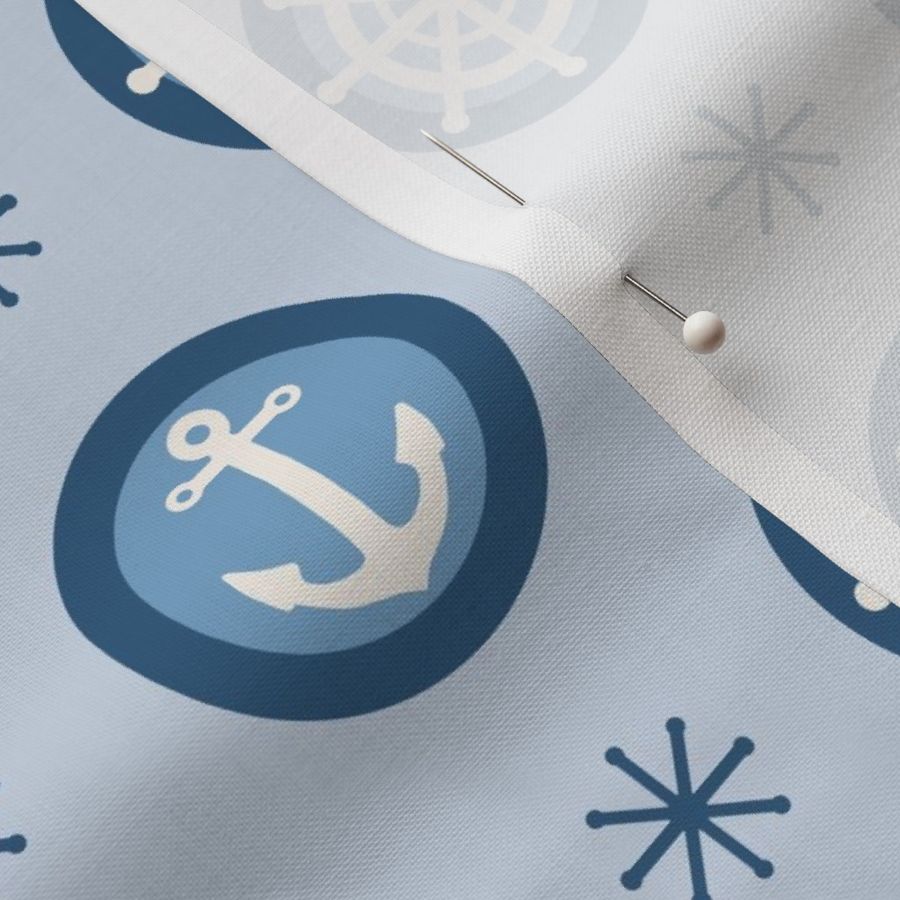 (L) Anchor and Ship Wheel Coordinate Blue on Lt Blue - Large Scale